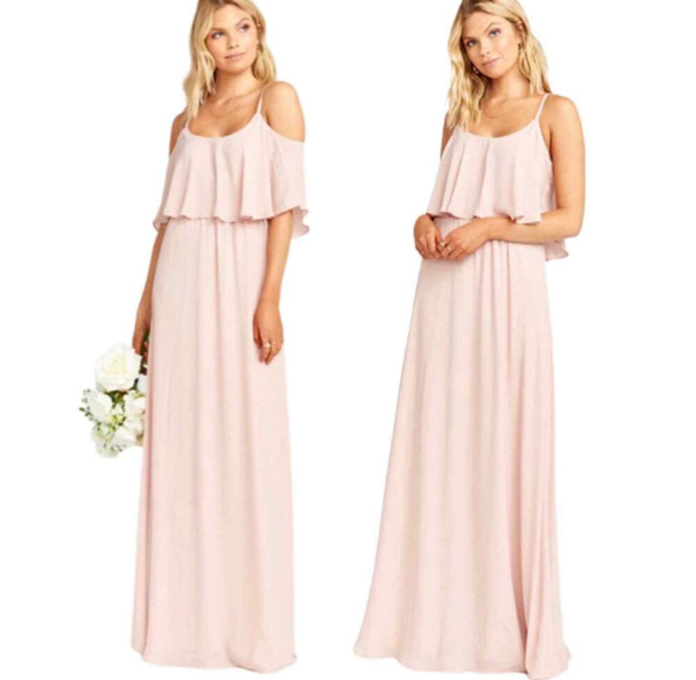 Show Me Your Mumu Caitlin Ruffle Maxi Dress Dusty Blush Crisp Size M
